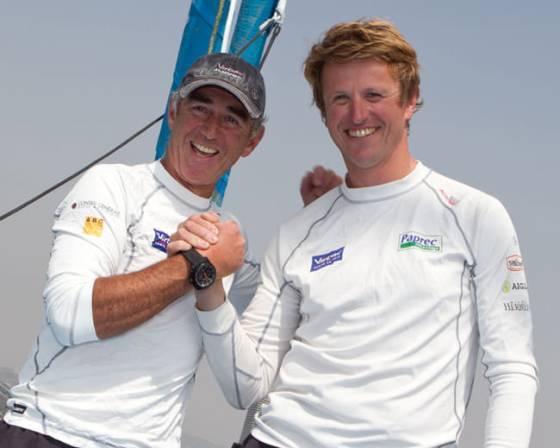 Jean-Pierre Dick y Loïck Peyron –Embajador de Corum – con el Virbac-Paprec 3 ganan la Barcelona World Race