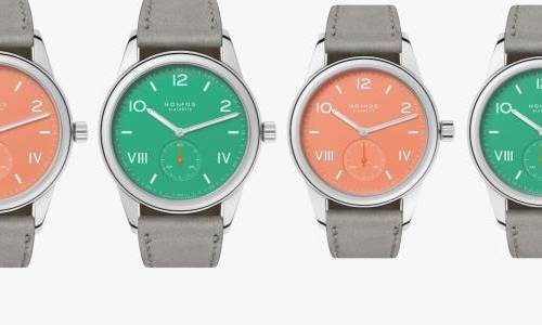 Nomos Glashütte Club Campus en coral crema y verde eléctrico